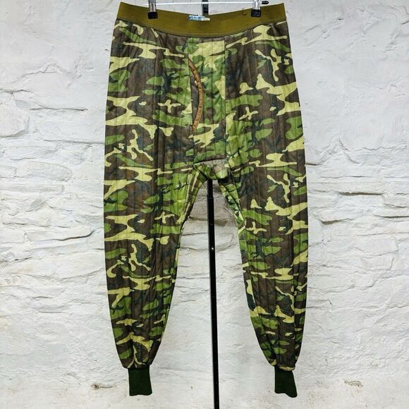 Vtg SafTbak Camo Thermal Pant Long Cuffs 70’s Chiller Killer Quilted Base Layer - Picture 1 of 6